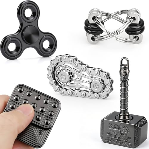 5pcs Fidget Pack Spielzeug für Kid Erwachsener, Fidget Slider Fahrrad Kette Push Clicker Ring Rolle sensorisches Spielzeug für Stresslinderung, Cooles Geburtstagsgeschenk für Jungen Männer Mädchen