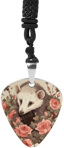 VstaDank Opossum och rosor gitarr plektrum halsband anpassad metall gitarr hänge rock plektrum halsband personlig plektrumhållare hänge för gitarrer bas ukulele