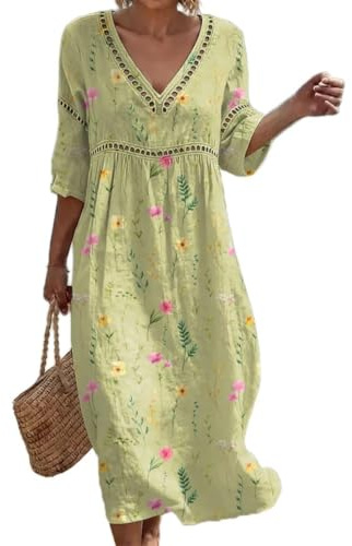 Summer Dresses for Women UK Bohemian 3/4 Sleeve Print Dresses Casual Loose Fit Boho Dress Breathable Comfortable Friendly Elegant Style Holiday Beach Travel Everyday Wear
