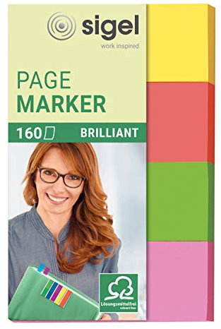 SIGEL HN630 Haftmarker aus Papier, 4 Farben, 160 Streifen im Format 20 x 50 mm