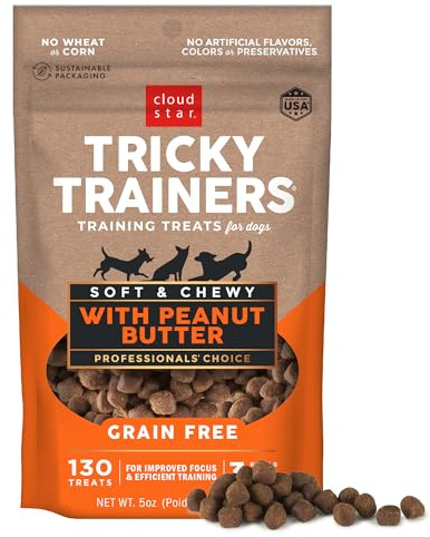 Cloud Star Tricky Trainers Soft & Chewy Dog Treats, Peanut Butter, 5 oz Bag
