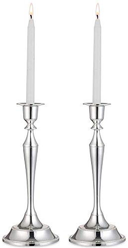 Nuptio Silber Kerzenständer Kerzenhalter Stabkerze: 2 Stück 24.5cm Hoch Hochzeit Stabkerzenhalter Vintage Tischdekoration Party Mantel Weihnachtsdekoration Geburtstag