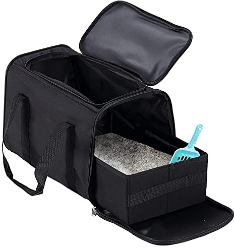 Portable Cat Litter Box Black,2In 1 Travel Litter Box,Cat Litter Box for Travel,Foldable Cat Travel Litter Box Light Weight 1