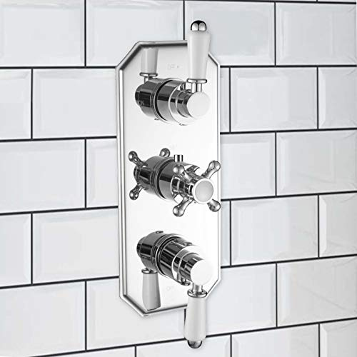 ENKI, Regent, TSV071, Chrome Concealed Thermostatic Shower Mixer Valve for Bathrooms, Triple Control Diverter Valve for Three Outlets, Traditional Victorian Style