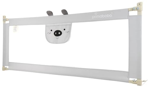 Primabobo® Bettschutzgitter für Kleinkinder und Babys, geeignet für Reisen und zu Hause, höhenverstellbar, robuster Metallrahmen mit weichem Schutzschaum, Rausfallschutz, Grey, (180 cm x 68 cm)