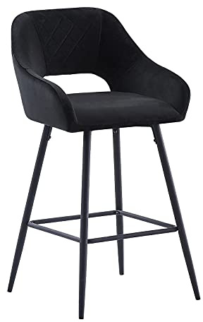 JaHECOME Bar Stools Set of 1 Black Velvet Padded with Footrest Armrest Kitchen High Stools Supported Black Metal Legs for Breakfast Bar, Counter, Kitchen and Home