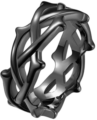 INRENG Men's Women's 9MM Stainless Steel Crown of Thorns Ring Tree Vine Branch Wedding Band Black Size 8