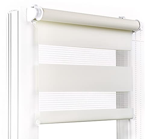 Fenster DEKOR - Rollos für Fenster Ecru - Klemmfix Rollo ohne Bohren B70 x H150 cm - Doppelrollo mit Einer Breiten Auswahl an Größen und Farben - Blickdichte Rollos, einfach zu montieren