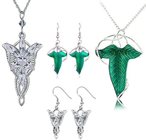 HJYZY 4 Stück Damen Halskette Arvven Estar Kette Anhänger Elfen Schmuck Elfengrüne Lorien-Brosche / Halskette/Ohrringe