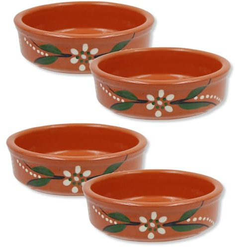 Joao Vale Hand-Painted Traditional Terracotta Crème Brulee Dishes - Set of 4, Made in Portugal