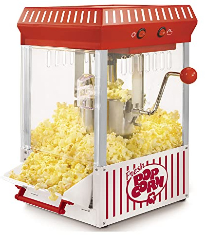 Nostalgia Popcorn Maker Machine - Professional Tabletop With 2.5 Oz Kettle Makes Up to 10 Cups - Vintage Popcorn Machine Movie Theater Style - Red/White