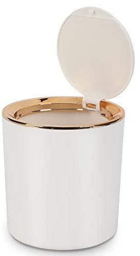 WOUMON Pattumiera da Tavolo con Coperchio,Mini Cestino da Scrivania in Plastica per Cucina, Camera da Letto, Bagno, Scrivania, 14.3 * 15cm (Bianco)