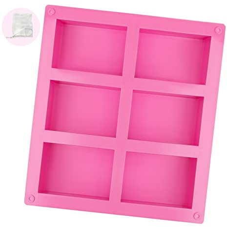 DONQL 1 Pieza Moldes para Jabones Artesanales de 6 Cavidades, Moldes de Silicona Para Jabón, Moldes Silicona Jabon Rectangular, Moldes para Jabones, Moldes para Jabones Artesanía(Rosa)