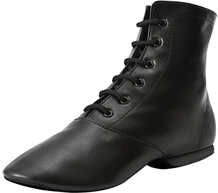 Jazz Dance Boots Split Sole for Women and Men's Leather Dancing Shoes, Black (8W / 7M)