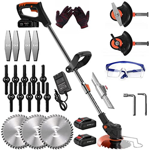 Désherbeur électrique sans fil alimenté par piles 24 V pour bordure de pelouse - Brosse de désherbage alimentée par piles avec 3 types de lames, tondeuse sans fil pour jardin et cour (noir)
