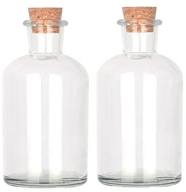 Magic Season Decorative Glass Bottles with Cork Stoppers (250 ml Round Bottles / 2 Pcs)