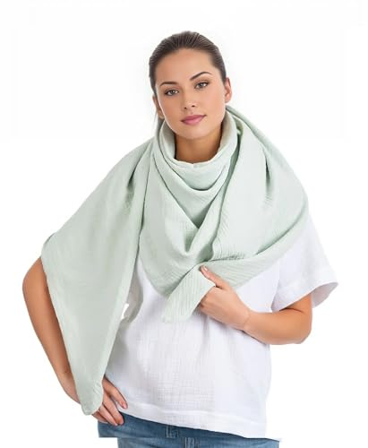Scandi Linen Musselin Tuch Damen - Musselintuch, Musselin Schal, Halstuch Damen - Dreieckig, Mint