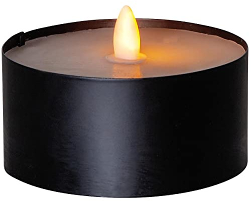 XXL LED Teelicht - gelbe LED - H: 7cm, D: 10cm - Batteriebetrieb - Timer - für Außen - schwarz