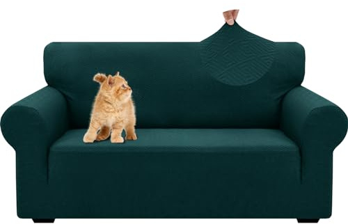 YSTELLAA Stretch Sofa Überzug 2 Sitzer, Sofaschoner rutschfest Weihnachtsdeko, Dicke Sofabezug Für Hunde Katzen Und Haustiere, Universal Jacquard Sofabezug, Waschbare Sofa Cover, Dunkelgrün