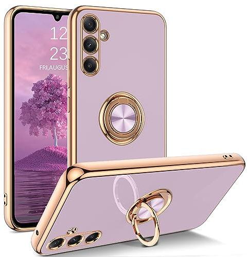 BENTOBEN for Samsung A34 5G Case with Ring, Phone case for Samsung Galaxy A34, Holder Edge Plating Rotation Kickstand Soft Silicone Slim Flexible Shockproof Protective Cover for Galaxy A34 5G Purple