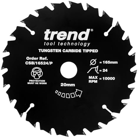 Trend Wood PTFE Circular Saw Blade, 165mm Diameter, 20mm Bore, 24 Teeth, TCT, 2.2mm Kerf, CSB/16524/P