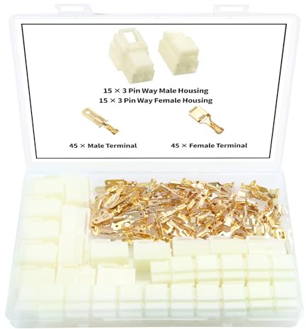 YIXISI 120 PCS 6.3mm 3 Pin Automotive Electrical Wire Connectors Kit, Male/Female Wire Connector Housing and Pin Header Crimp Wire Terminals, for Motorcycle, Bike, Car, Boats