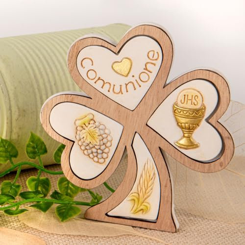 Doni Bomboniere Primeras 6 unidades de comunión en forma de icono sagrado símbolos sagrados estatuilla pensamientos recuerdos de trébol con inscripción y representación de uvas cáliz hostia Ideas de