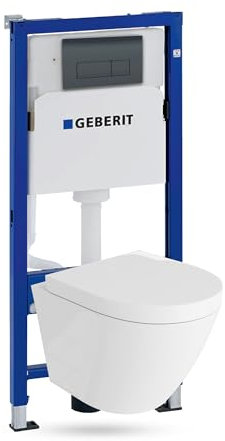 Lavita Duofix Basic Vorwandelement + Wand Tiefspül WC Sogo Weiß Spülrandlos + WC Sitz + Bedienplatte Delta 25 Schwarzer Knopf Komplettset Unterputz Spülkasten Toilette Komplett Sett WC