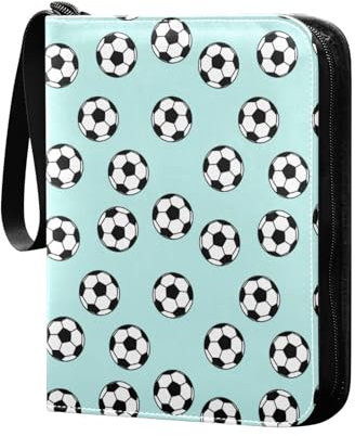 Sammelkartenalbum, Fußballbälle, Blau, 4 Taschen, Kartenordner, 50 Seiten, 400 Karten, PU-Reißverschluss, Kartenbinder, Aufbewahrungshalter für Sportspielkarten
