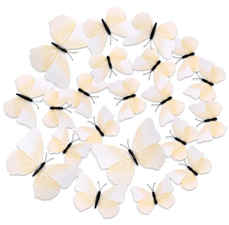 24 Pièces Décoration Murale Papillon, Aimant Papillon Monarque Artificiel Papillon 3D Autocollants Muraux Art pour Réfrigérateur Casier Mur Maison Fête Décorations (Blanc)