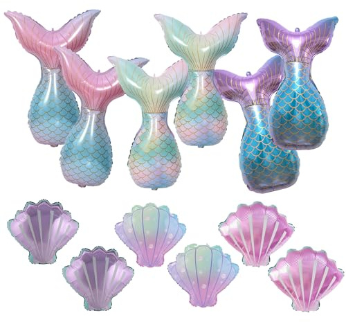 Pink and Purple Mermaid Tail Balloons, Shell Balloon, Gradient Color Printing, Set of 12,Birthday Party Decorations,Girls' Party Supplies