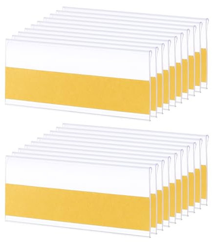 QUARKZMAN 30 Stück Selbstklebende Etikettenhalter Regal Tag, 1,2 x 3 Zoll Regalstreifen Preisschild Indexkarte Klare Etikettenhalter mit Papierschild für Supermarkt Bibliothek Bücherregal