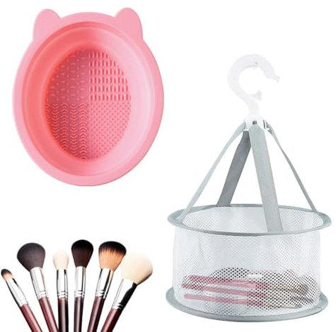 Nettoyeur Pinceau Maquillage, Nettoyant Pinceaux Maquillage avec poche de séchage suspendue, Nettoyage Pinceaux Maquillage, Outil de Lavage Portable pour Éponge à Houppette de Poudre