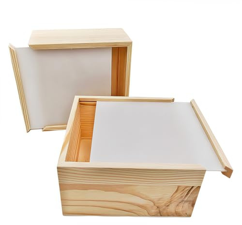 Confezione da 2 scatole portaoggetti in legno grezzo con coperchio scorrevole in acrilico, scatola espositiva quadrata in legno per conservazione di articoli fai da te e organizer decorativo