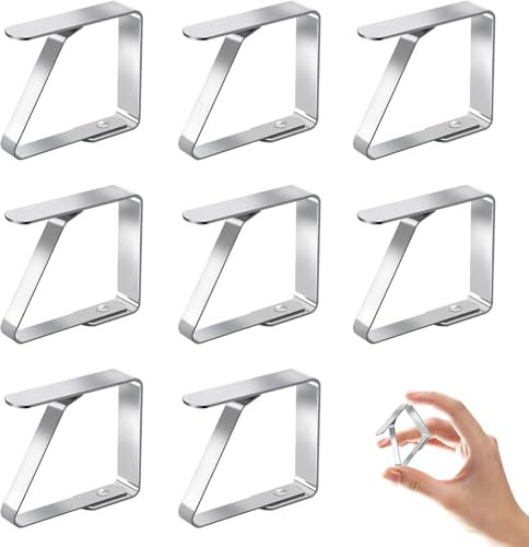Pinzas de Mesa de Acero Inoxidable - 8 Piezas Sujeta Manteles para Exterior e Interior - Clips para Fijar Manteles con Grosor de Placa hasta 3 cm