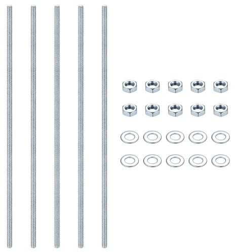 5 Pièces Tige Filetée M8, M8 × 300 mm Tiges Filetées en Acier Inoxydable Galvanisé à Filetage Complet, avec 10 Ecrous Hexagonaux et 10 Rondelles, pour Meubles et Assemblage Industriel (Argent)