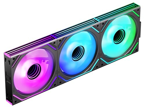 Jungle Leopard Interstellar-V2 Daisy Chain RGB PC Lüfter 120MM 3er Pack,1850RPM/68CFM/2.4mmH2O/24LEDs,5V3PIN ARGB und 12V4PIN PWM Lüfter (Schwarz)