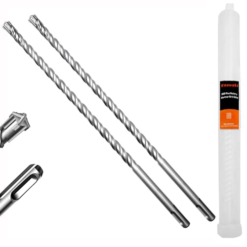 Keewaki 2-Piece 12mm x 310mm SDS Plus Rotary Hammer Drill Bits Set, Cross Carbide Tip, Heavy Duty Masonry Drill Bits for Concrete, Brick Hammer Drill Bits - Concrete Drill Bit Set