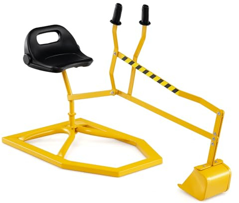 DREAMADE Kinder Bagger für Sandkasten, Metall-Aufsitzbagger mit 360° drehbarem Sitz, Flexibler Schaufel, für Erde, Schnee, Strand, Bagger zum draufsitzen für Kinder ab 3 Jahren (Gelb)