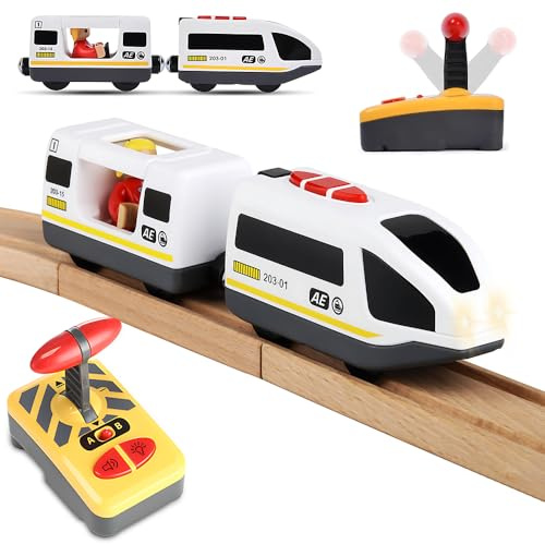 ADDLIVE Eisenbahn Kinder Elektrisch, Holzeisenbahn Elektrische Lok, Zug Spielzeug mit Fernbedienung, Batteriebetriebener Zug Magnetanschluss, Kleinkind Spiel-Zeug, Spielzeug ab 2 Jahre