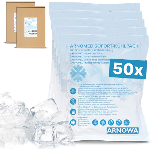 50x ARNOMED® Impacchi freddi monouso 15x17cm, impacchi freddi pronti all'uso da piegare, impacchi freddi istantanei per gonfiori e lesioni, impacchi freddi monouso per lo sport e il primo soccorso