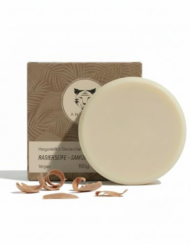 ANYMALE® Premium Rasierseife Sandelholz 100g - Handgefertigt in Deutschlands Ältester Seifenmanufaktur - Perfekt für die Rasur mit Rasierhobel & Rasiermesser - Vegane Rasierseife für Damen & Herren