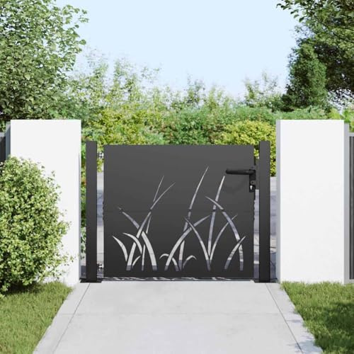 Canditree Black Metal Garden Gate with Lock, Rust-Resistant Powder-coated Steel (105 x 100 cm)