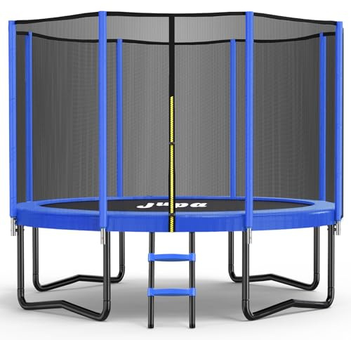 JUPA Trampoline 8FT 10FT 12FT 14FT, Outdoor Tramp with Enclosure Net, Heavy Duty 410LBS Yard Trampoline for Kids - Recreational Anti-Rust Trampolin for Kids and Adults with Ladder, ASTM Approved