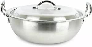 Aluminium Kadai Wok with Lid & Handle | Deep Kadhai with Heavy Base for Cooking | Gas & Electric Compatible Cookware | Even Heat Distribution | Easy to Clean | Deep Frying Pan (10 Inch / 26cm)