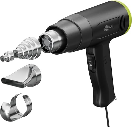 goobay 1 500 W varmluftspistol med 2 temperaturnivåer (200 °C/500 °C), 450 l/min, inkluderar 4 utbytbara munstycken, perfekt för gör-det-själv, reparation och precisionsarbete, 77821