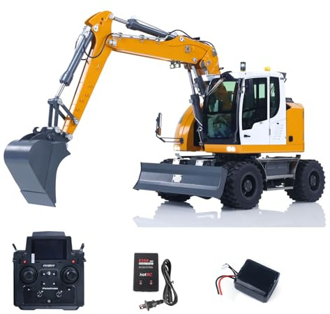 TOUCAN RC HOBBY Pelle hydraulique à roues télécommandée 1/14 7CH Valves 2WD/4WD Métal RC Digger RTR Axle Lock Flysky PL18EV Lite Système d'éclairage pour enfants de 14 ans et plus