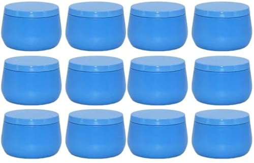 IKFGTJRE Ljusglas, runda ljusglas, 12 stycken, 120 ml, reseburkar, krämbehållare, kosmetisk arrangör, teburkar, mini-metalllåda (gult-blå, 88 x 56 mm))
