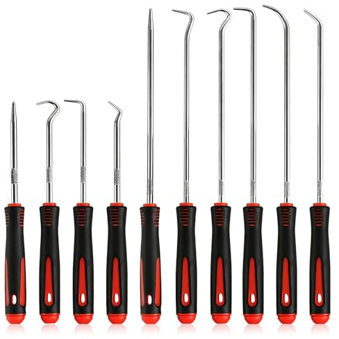 Euablfo Juego de ganchos para coche, 10 unidades, herramienta de sellado de aceite de precisión, color rojo, 16,5 cm y 24 cm, herramienta para anillos de aceite, juntas tóricas, mangueras de coche