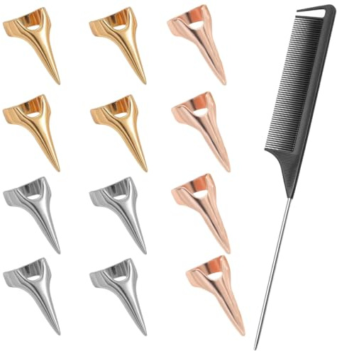 1 pz Pettine a Gomito e 12 pz Strumento per Separare i Capelli, Pettine di precisione, pettine professionale da parrucchiere, Strumento di Separazione e Selezionare Capelli Dito Retro Unghie